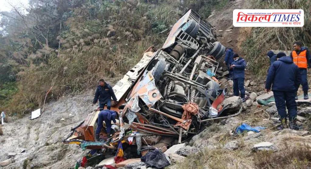 Passenger bus falls into ditch in Dhading Nepal